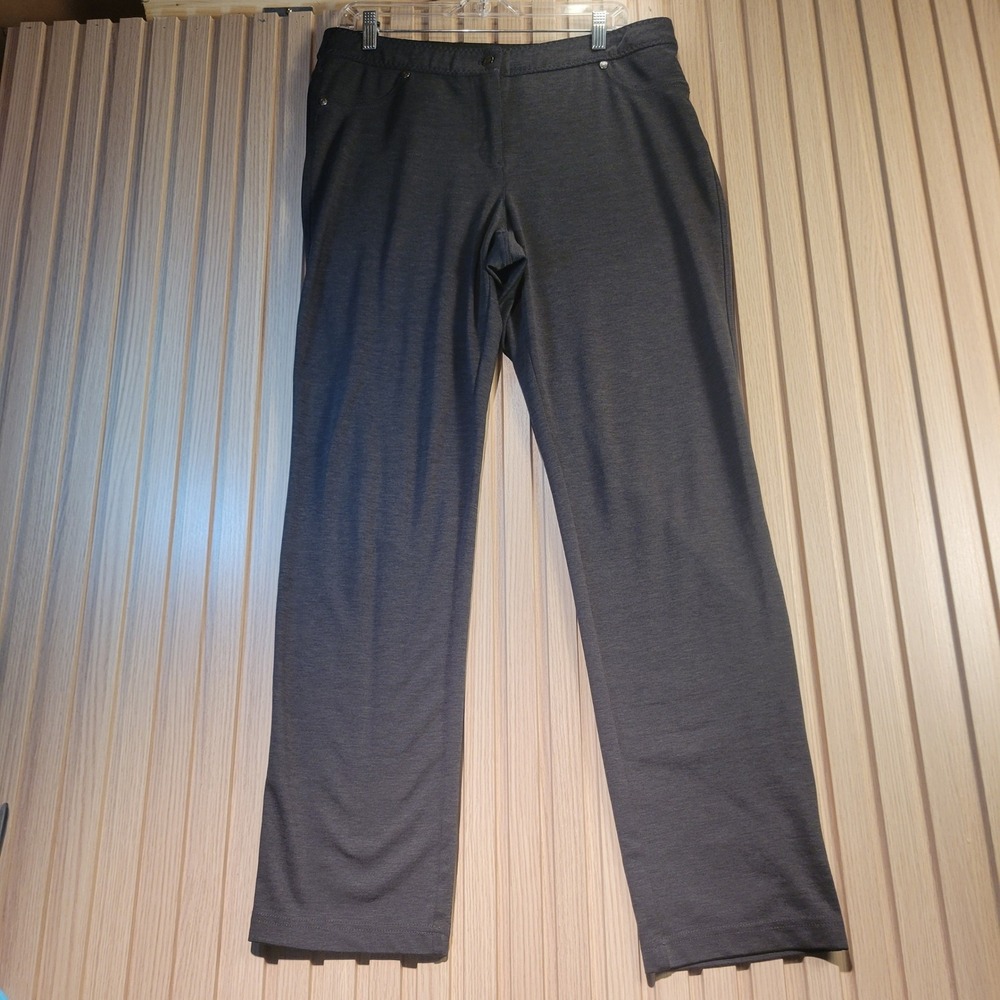Chico's Straight Leg Pants Women 2 Regular Grey Good Stretch Pull On Career